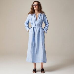 NEW!! J. CREW Cabana Dress French Blue Linen Midi Tie Waist Pockets XSP X-Small